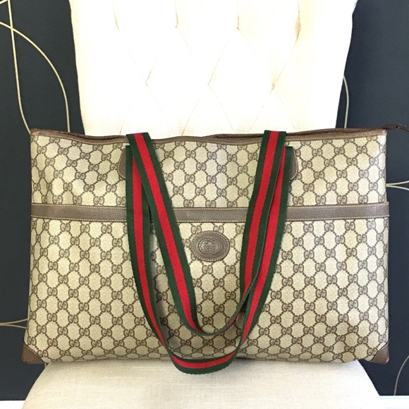 Gucci authentic brown monogram coated canvas large tote bag - Picture 1 of 16
